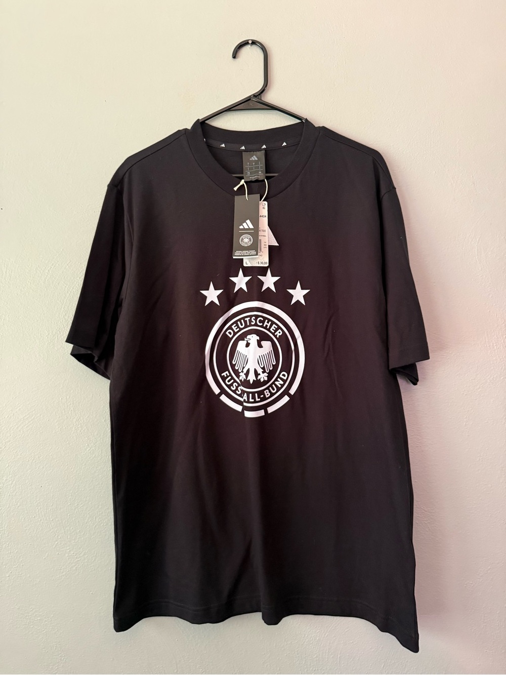 adidas Men’s Black Deutscher Fussball-Bund Graphic Tee with Stars